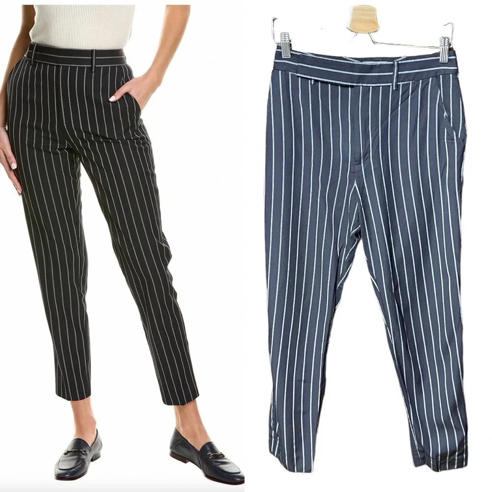 Equipment Warsaw Wool-blend Trouser In Black Pinstripe Size 4
